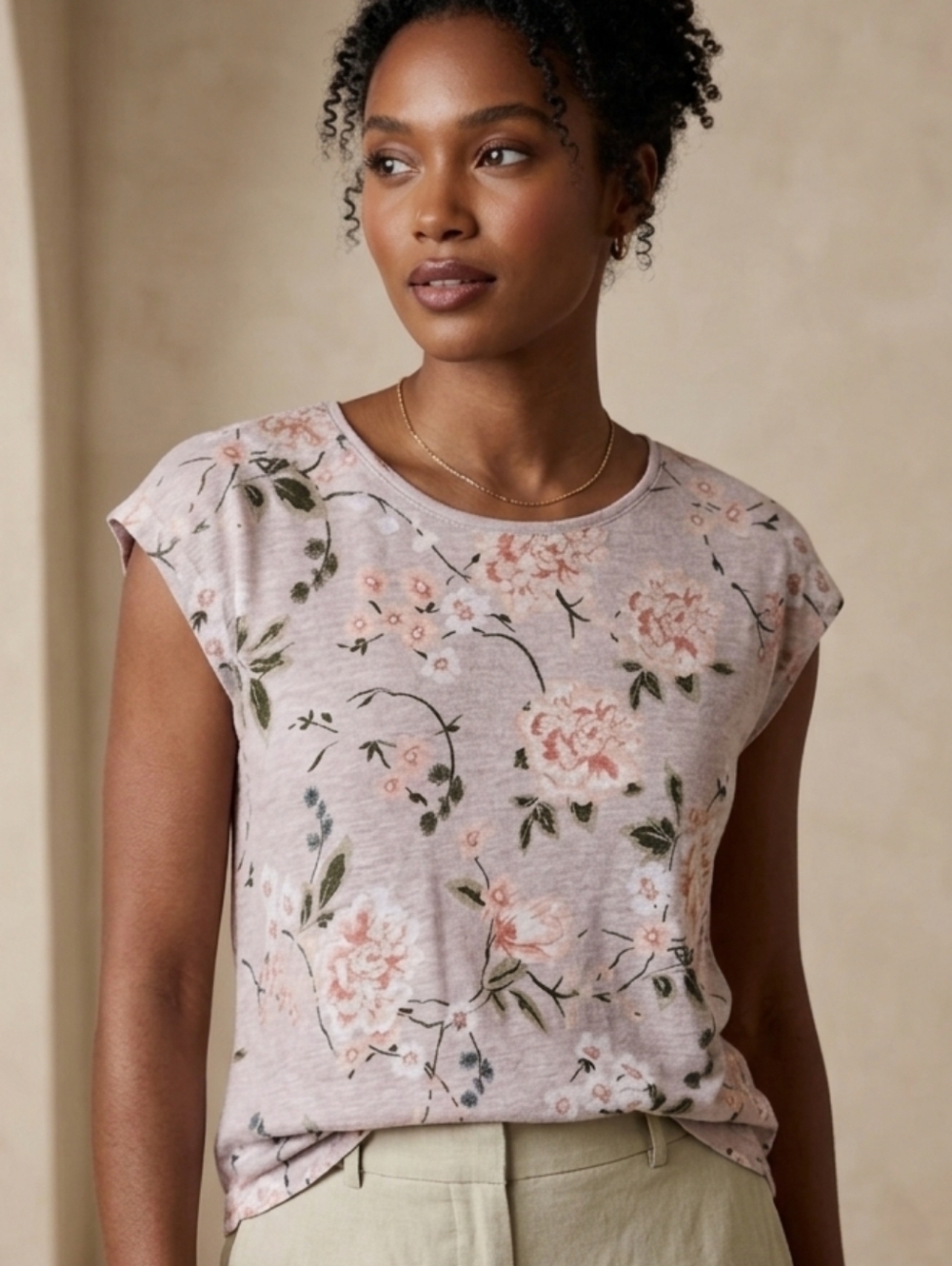 Rachel Ashwell Linen Floral Top XL Dolman Sleeve Button Back Multicolor